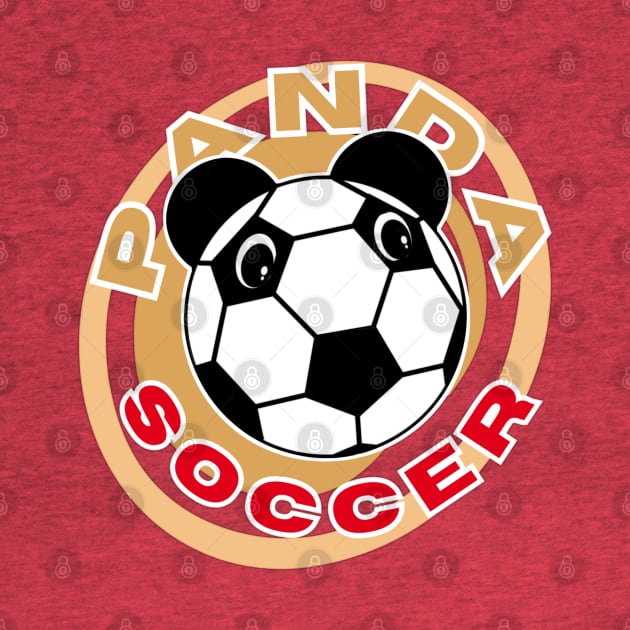 Panda soccer head of a cute panda in the shape of a soccer ball on the background of an orange circle for sports lovers orange and red letters with white borders by PopArtyParty